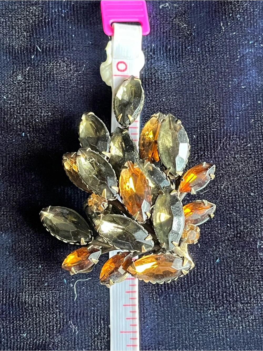 Vintage 1950s Topaz Amber Rhinestone Brooch Earring Set 1825